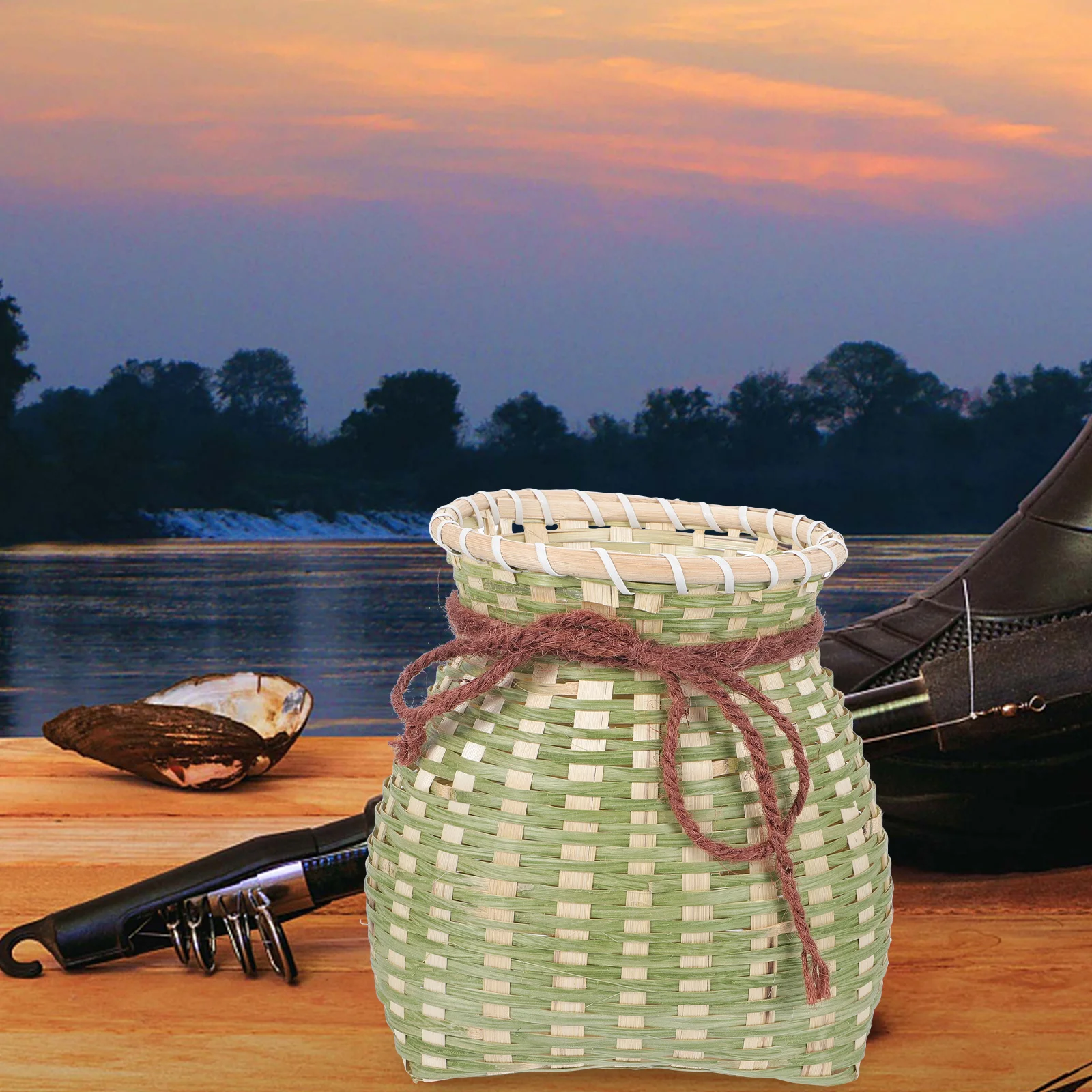 

Durable Bamboo Fishing Bucket Portable Multi-Function Fish Basket Outdoor Wear-Resistant Shrimp Container Sturdy Fish Container