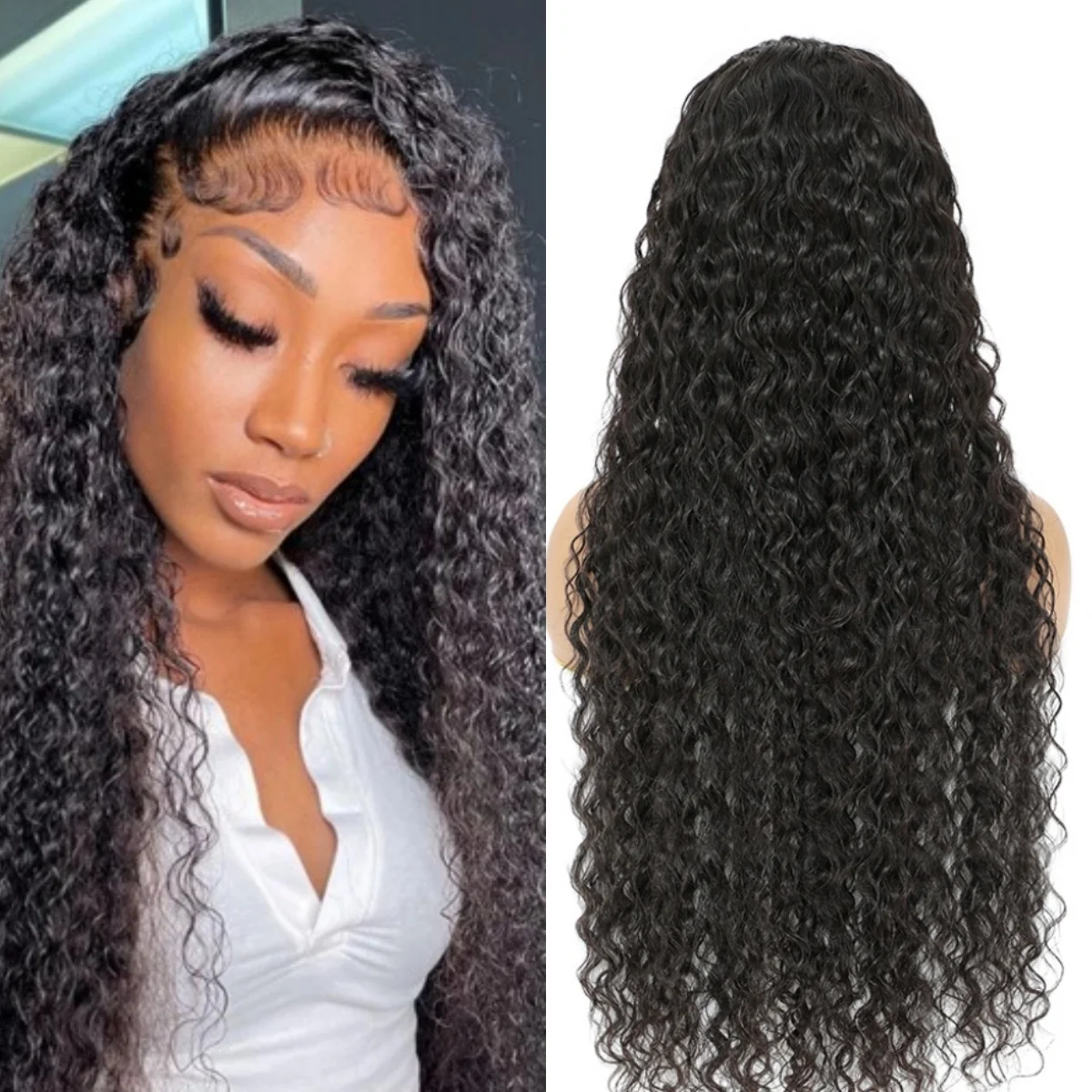 

Water Wave 13x4 Transparent Lace Front Human Hair Wigs For Woman Brazilian Human Hair Deep Curly Pre Plucked Lace Frontal Wig
