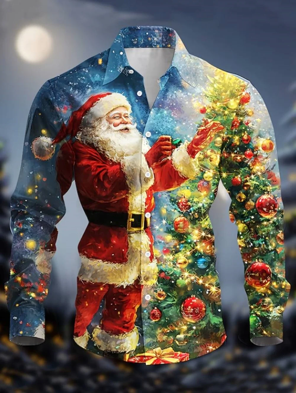 Christmas Santa Claus Casual Men's Shirt Button up Long Sleeve Christmas Theme Shirt Collar Button 3D Print Street Harajuku Tops