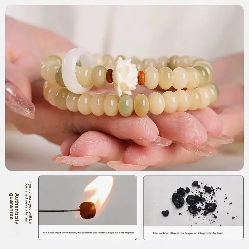 Quiet Heart Lotus White Jade Bodhi Bracelet Double Circle Milk Bean Abacus Bead Wen Play Bodhi Handheld Buddha Bead Hand String