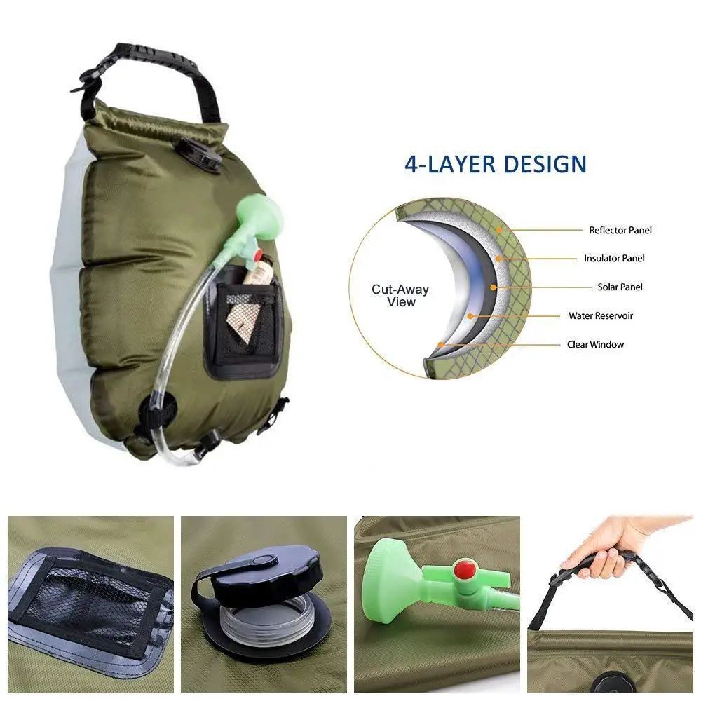 20L Torba do kąpieli na świeżym powietrzu Solar Hiking Camping Shower Bag Portable Ogrzewanie Kąpiel Torba do przechowywania wody Wąż Przełączana