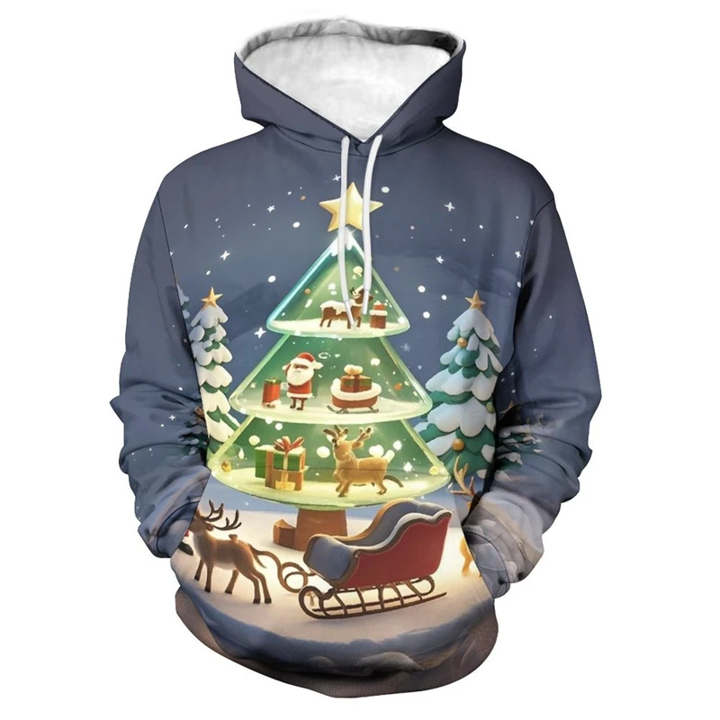 Christmas Tree Graphic Sweatshirts Xmas Funny Gifts Clothes Casual Gingerbread Man Hoodies For Men Ornament Pullovers Tracksuit