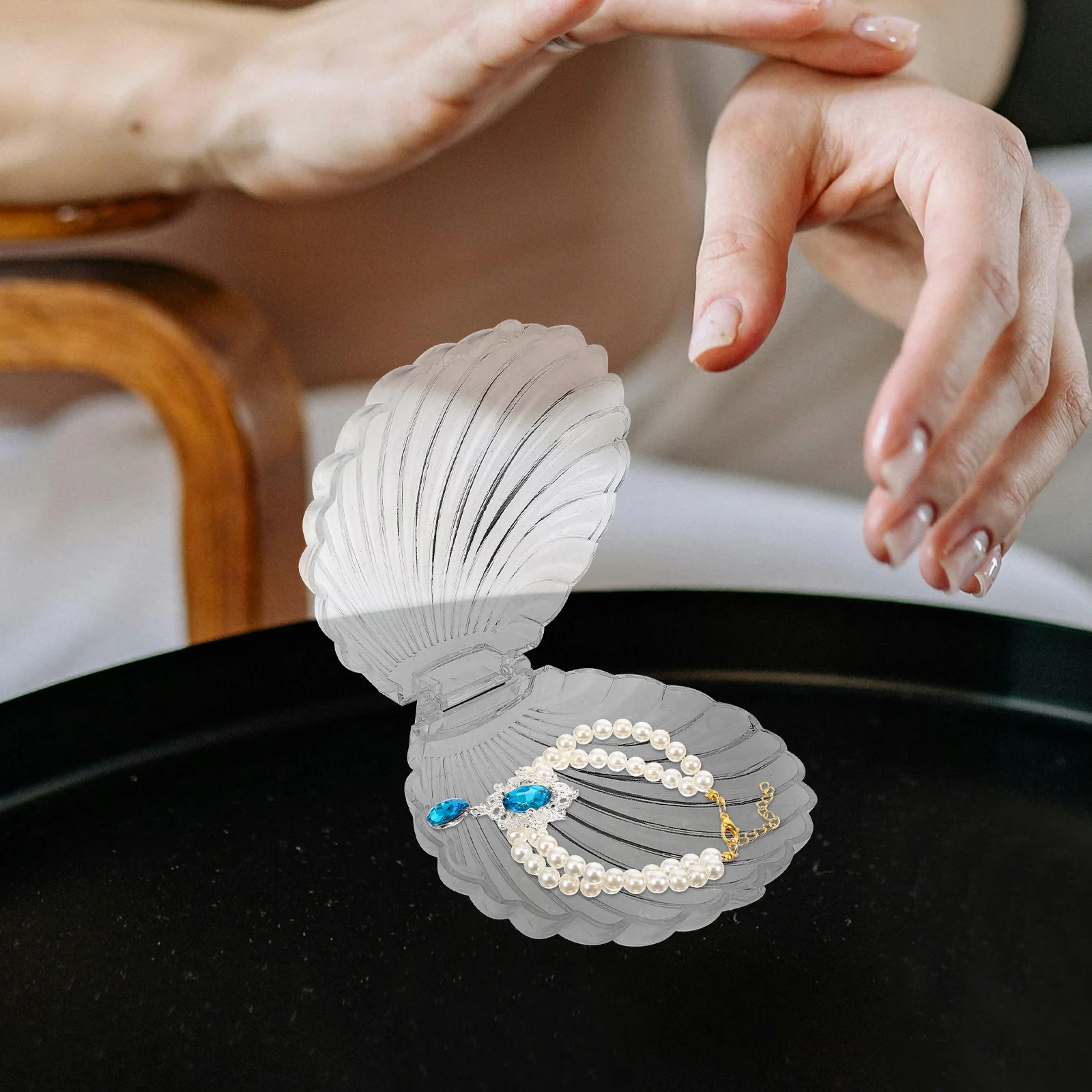 

4pcs Candy Gift Boxes 11X9X5.5Cm Clear Plastic Shell Shaped Storage For Jewelry Chocolates Trinkets Mermaid Party Favors