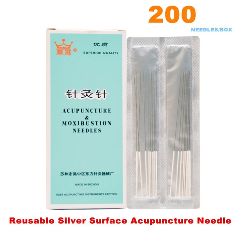 200pcs/box Reusable Silver Surface Acupuncture Needle Genuine Non-Disposable Face Filiform Needle Massager Health