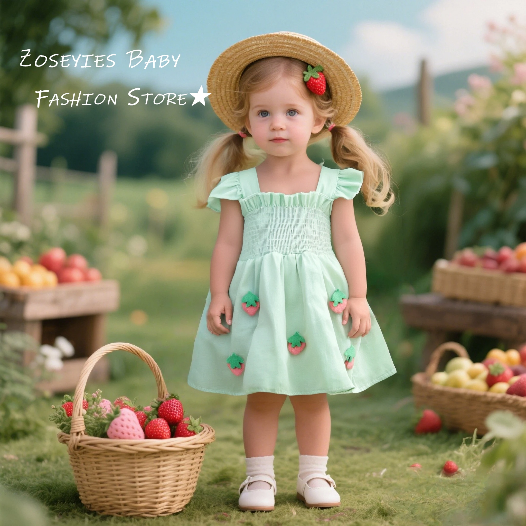 

Платье для девочек, летнее однотонное хлопковое платье с маленькими летящими рукавами для маленьких девочек, милое клубничное пляжное платье для малышей, одежда для маленьких девочек