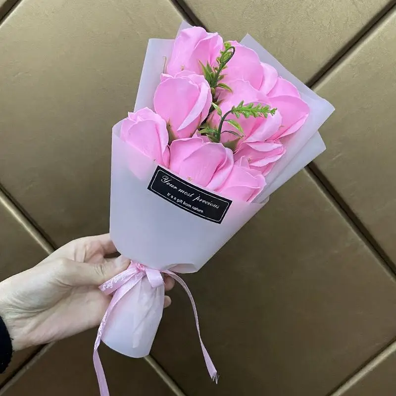 9-köpfiger Seifenblumen-Rosenstrauß, künstliche Blume für Weihnachten, Hochzeit, Geburtstagsfeier, Valentinstag, DIY-Geschenk, Heimdekoration – Detail 4