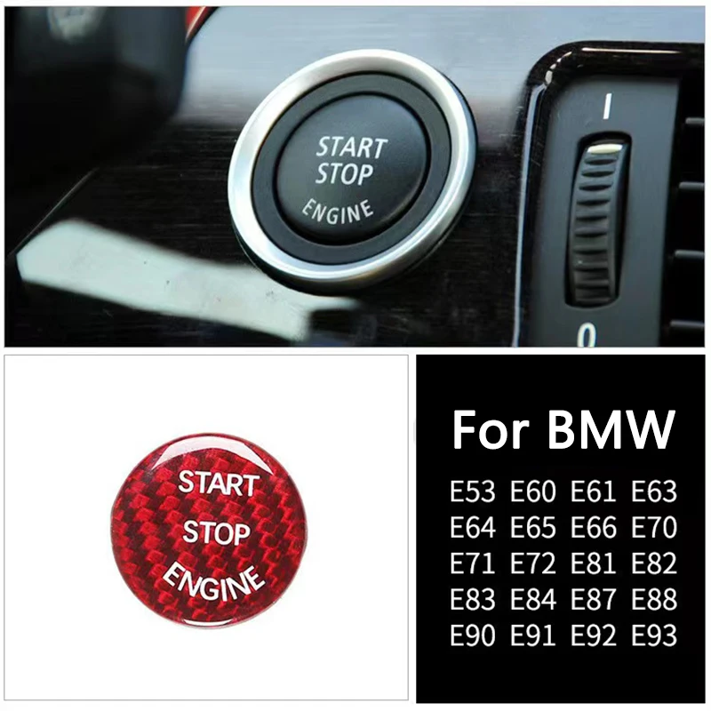 Carbon Fibre Car Engine Ignition Start Stop Button Protective Sticker For BMW E53 E60 E61 E63 E64 E65 E66 E70 E82 E90 E92 E72