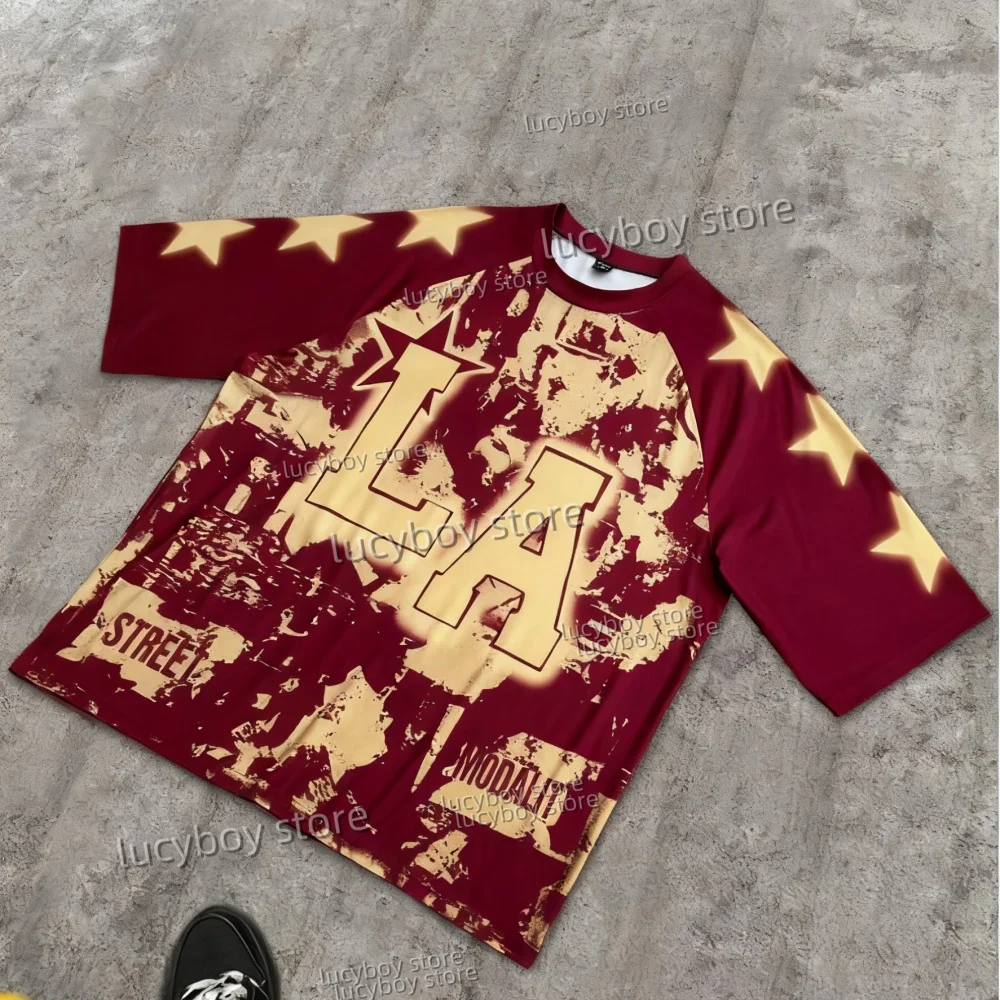 NEW Men 3D American letter L A print T-Shirt Man Short Sleeves Sport Football T-Shirt Color-Block Graphic T Shirts Men Clothing