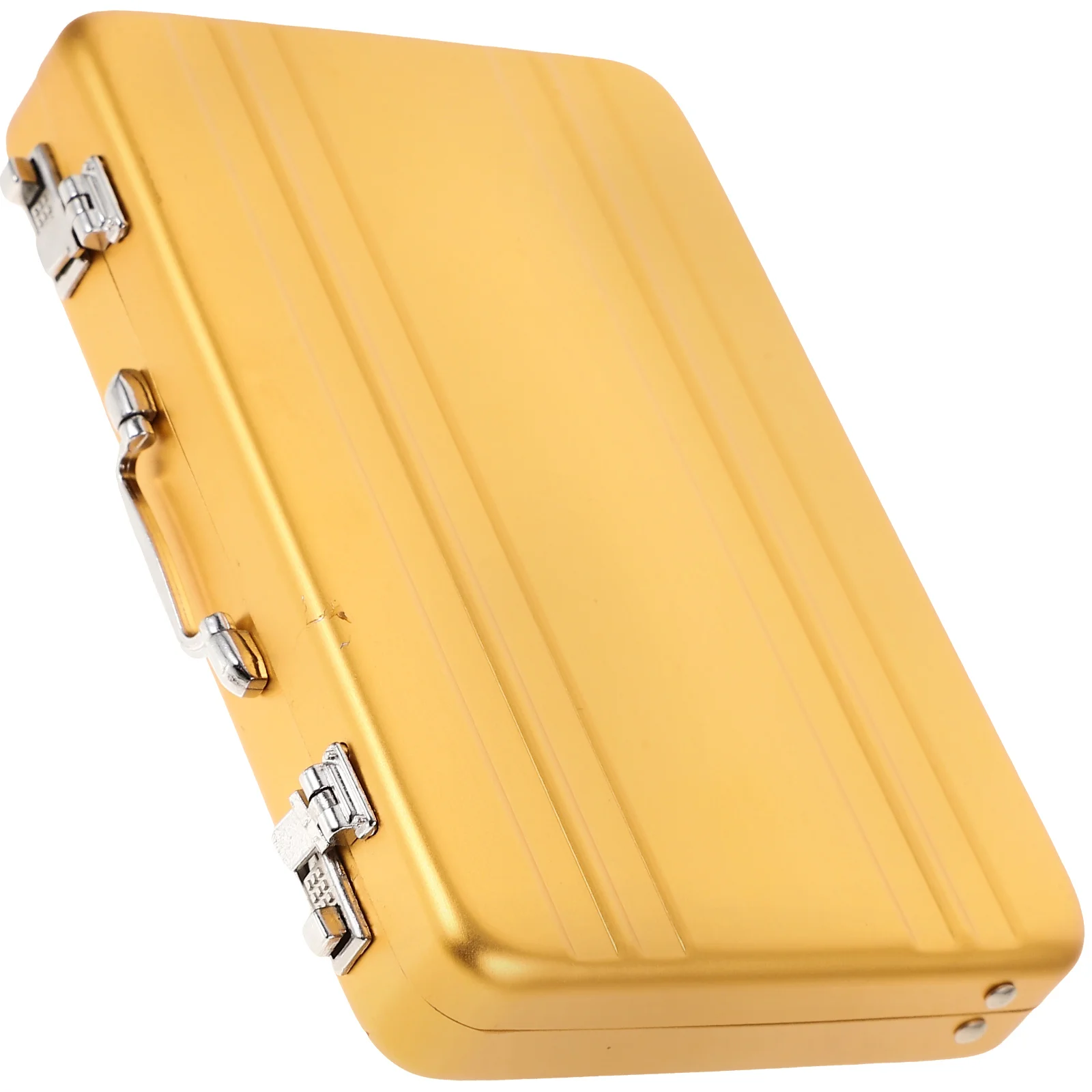 

1pc Metal Business Card Holder Gold Color Small Briefcase Cards Container Index Desktop Organizer Storage Solution