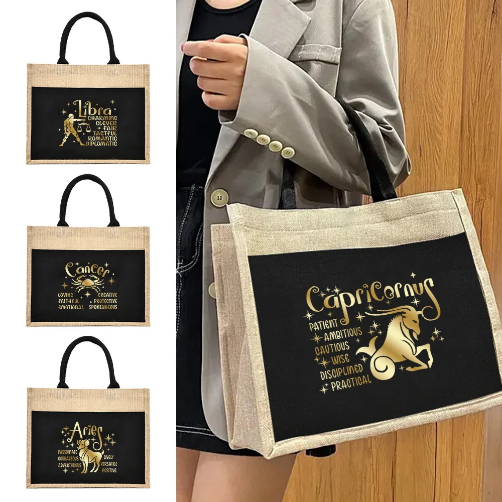 

Leisure Grocery Bags Vintage Shoulder Bag Women's Linen Handbag Lightweight Tote Simplicity Reusable Shopping Bag Star Printing