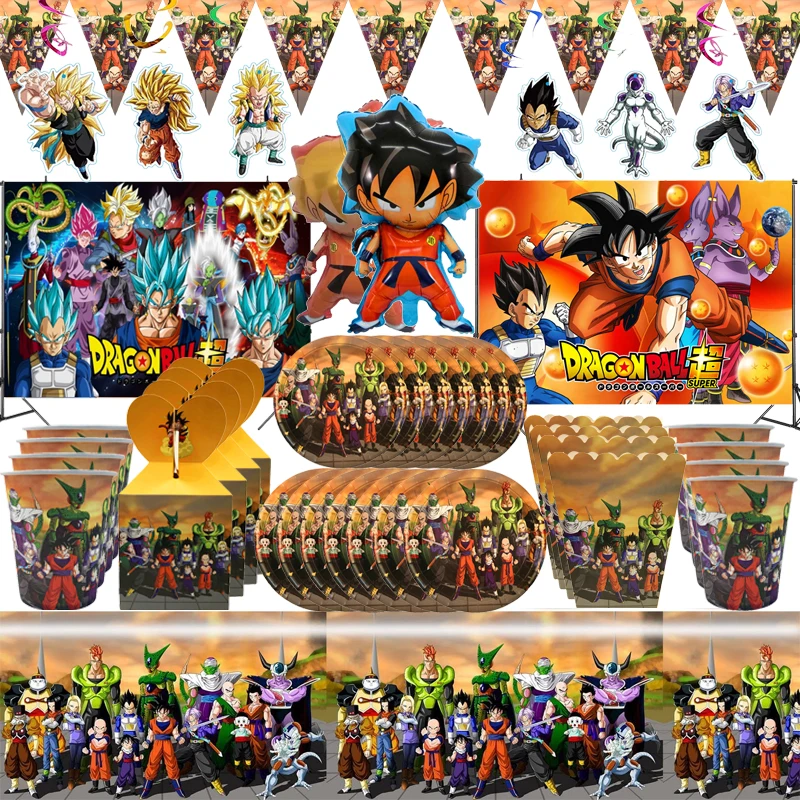 Dragon Ball Party Supplies Son Goku Balloons Cups Plates Tablecloth Toys Baby Shower Birthday Decorations