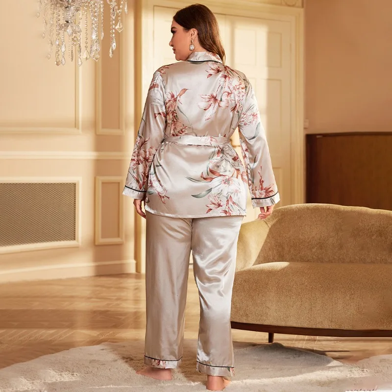 

Plus Size Women's Kimono Robe Summer Ice Silk Wraps Belt Morning Cover Up Dress for Curvy Girls Street Ready Loungewear Bathrobe