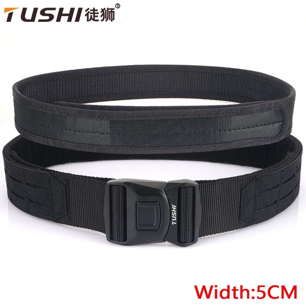 TUSHI New Quick Release Tactical Belt New Army Style Combat Military Belt For Men Canvas Waistbands Man Outdoor Hunting Black