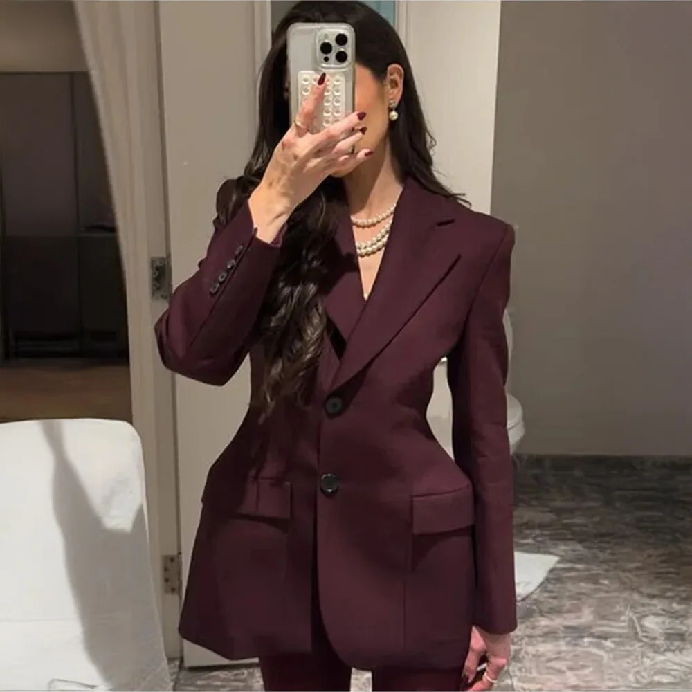

Slim Fit V-ne Suit Jaet Women's Busin Commute Sle Waist-cinching High-End Feel Polyester Thiened Coat