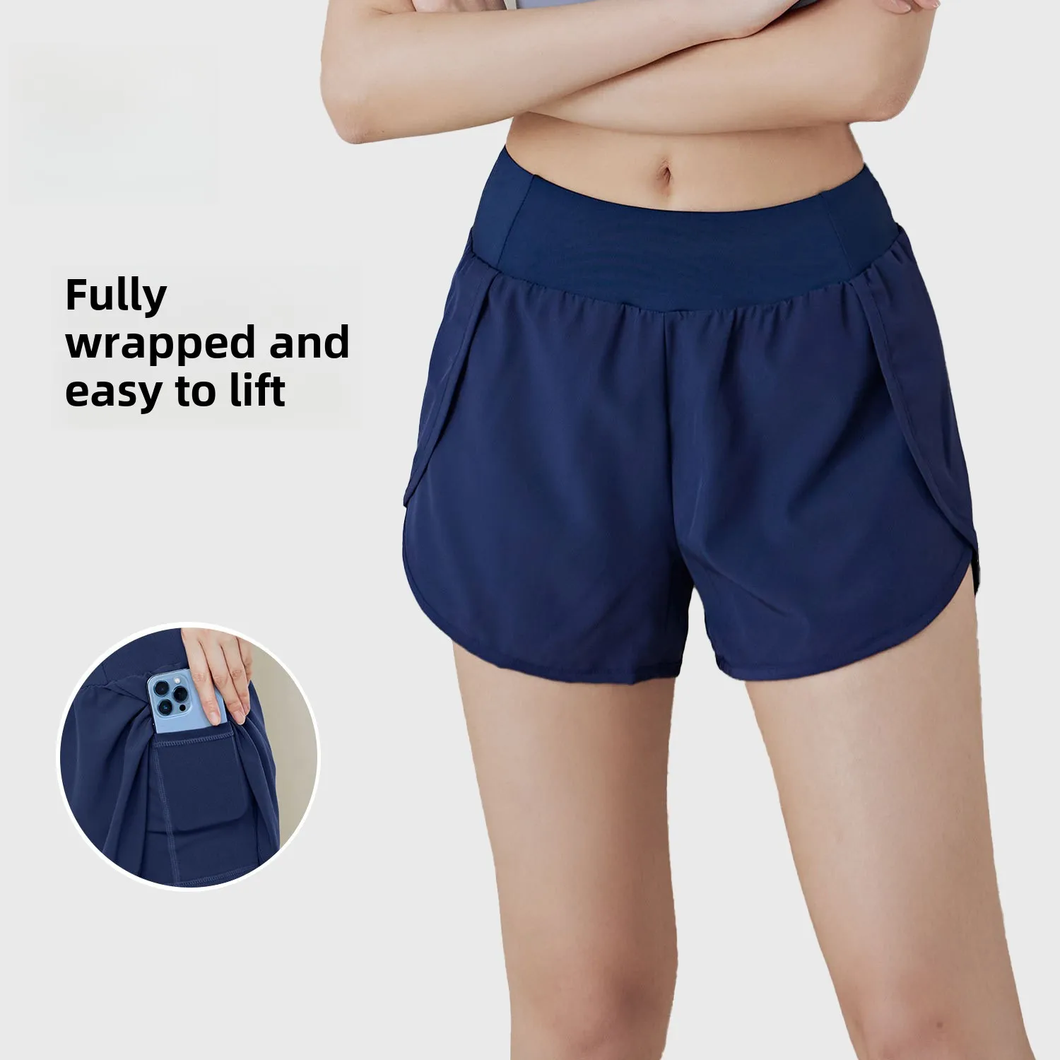 Pantalones cortos deportivos ligeros anti-peek para mujer con bolsillos laterales, pantalones cortos deportivos holgados para correr, yoga, gimnasio y entrenamiento para mujer
