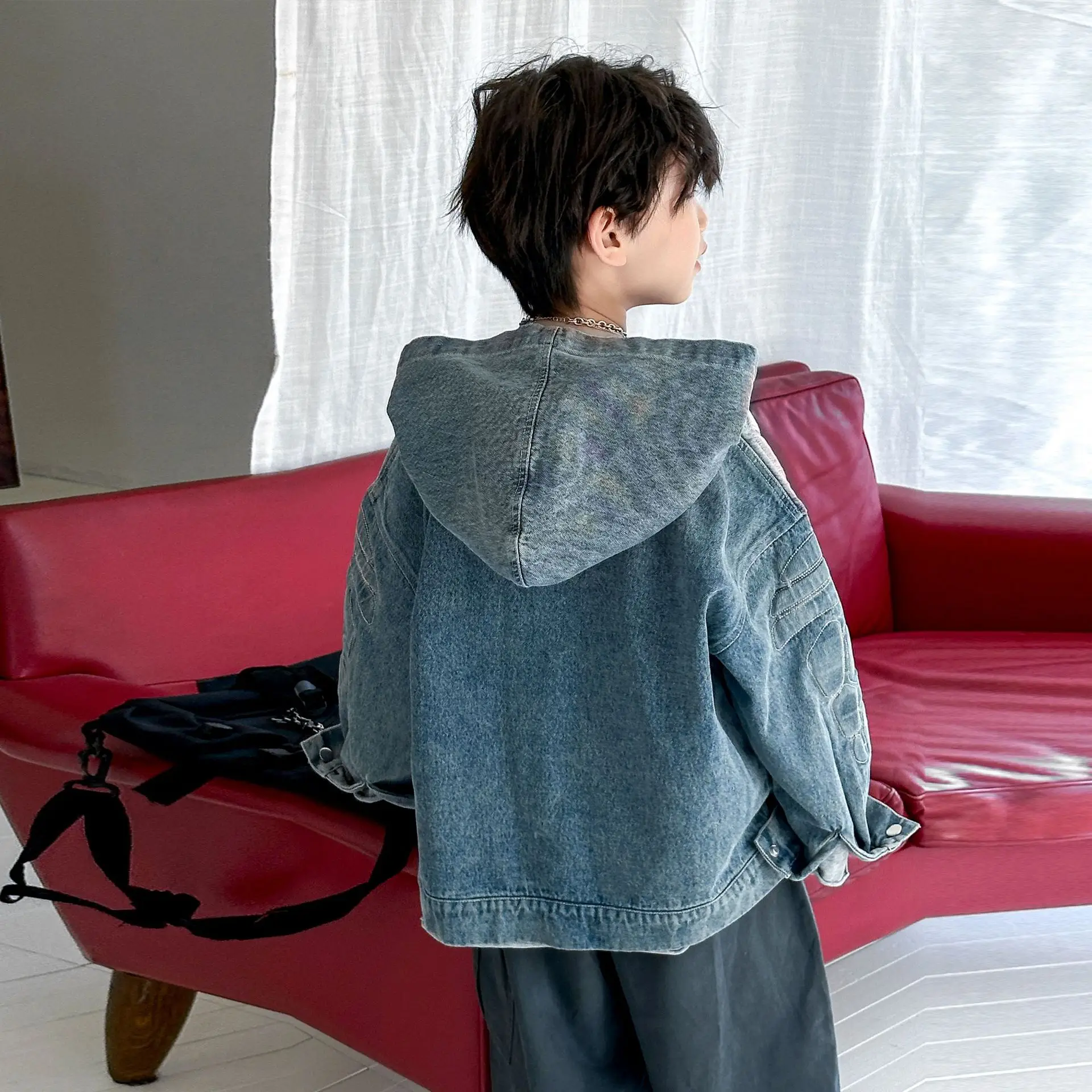 Children Clothing Fashionable Korean Style Simple Denim Pullover New Autumn Boys Handsome Cool Casual Loose Hooded Sweatshirt - view 4