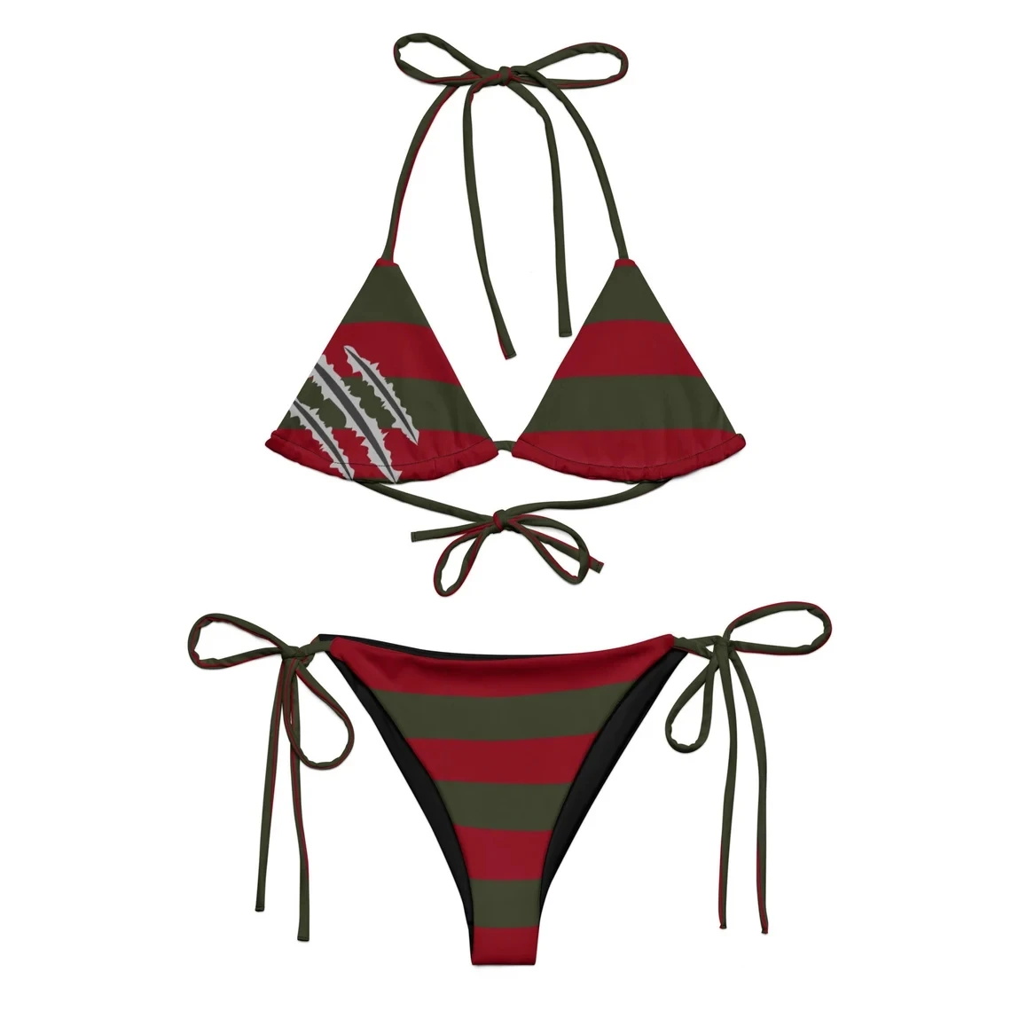 

Horror Cosplay Swimsuit Red Green Striped Bikini Outfit Sexy 2Pcs Set Bathing Suit Swimwear Women Halloween Costume