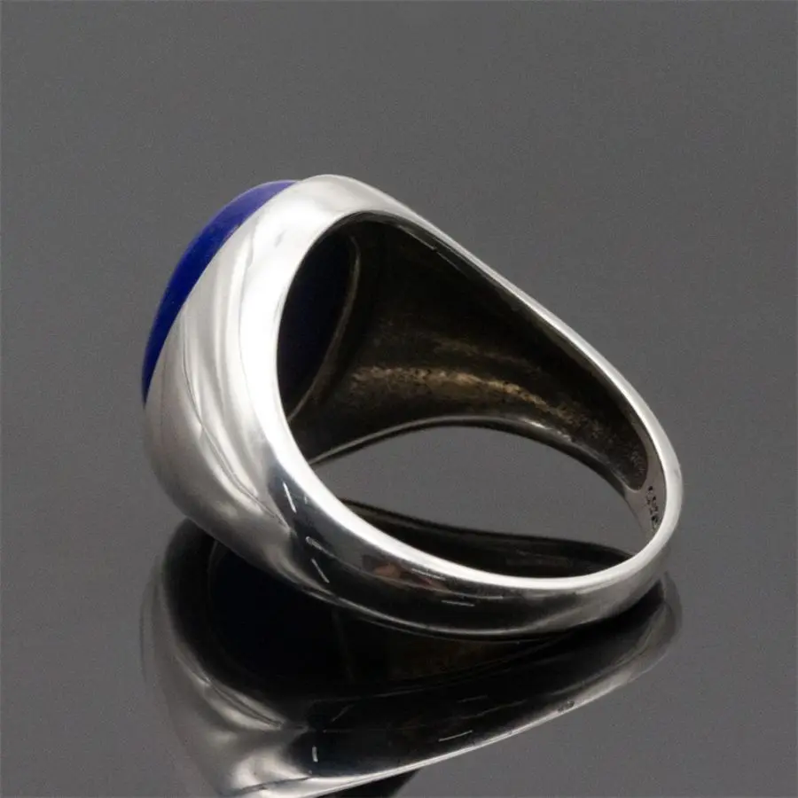 925 Sterling Silver Stone Made rings Men Vintage Blue Natural Lapis Lazuli Stone Handmade Silver Man Hand Male Female rings