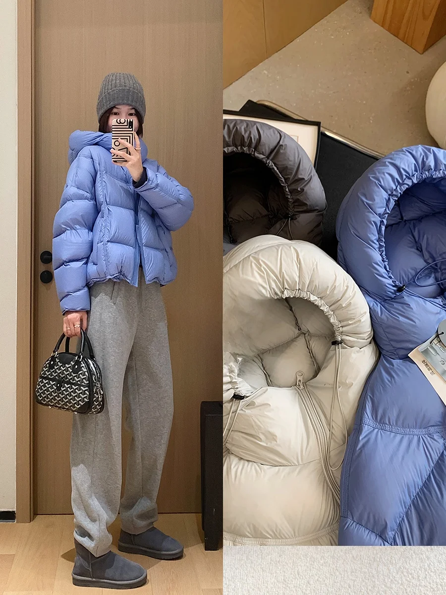 

White Du down Puffer Jaet ort Hooded Lightweight Warm Tee-Proof Tracing 95% White Du Feather Women's Casual Sle