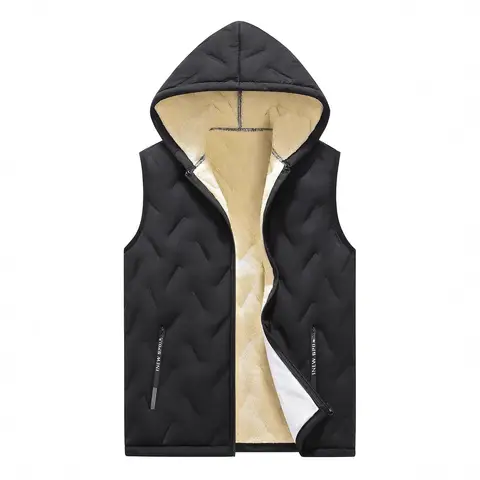 2026 European size Men's Hooded Vest Thermal Padded Winter Jacket Fleece Lined Waistcoat Autumn Warm Quilted Jacket Puffer Vest