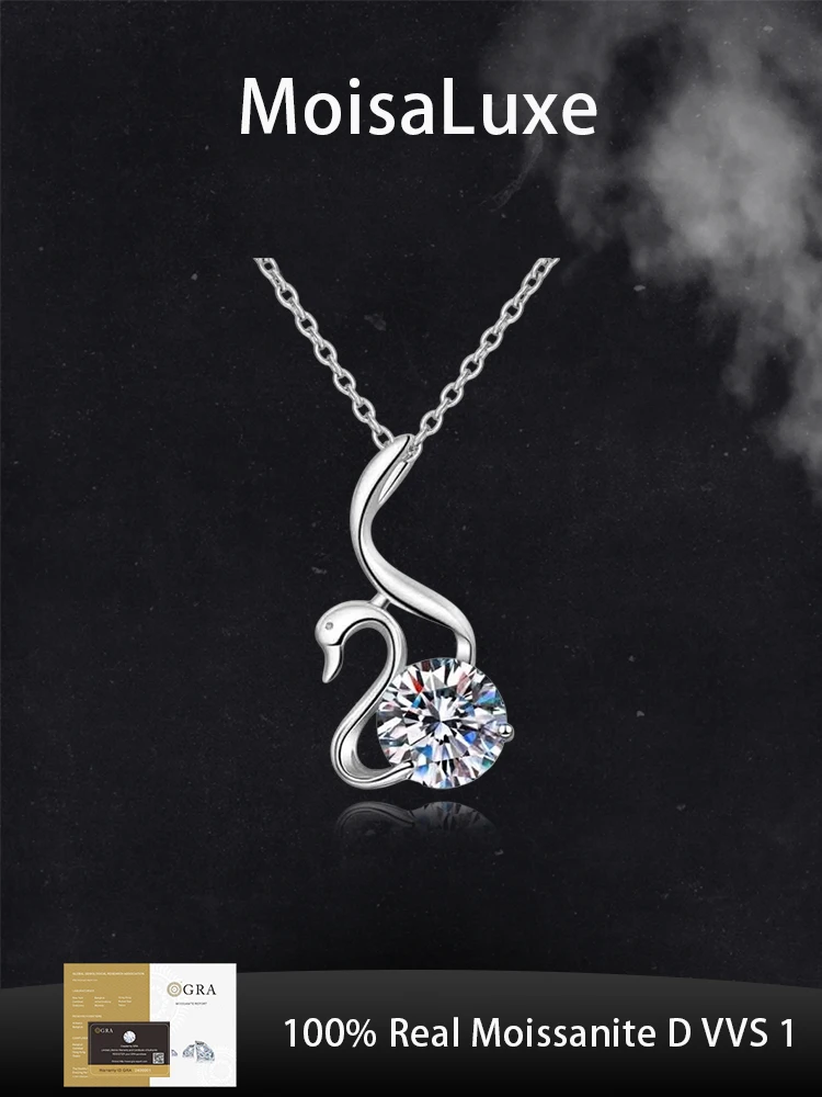 

MoisaLuxe Official Store Moissanite Plata Sterling 925 Silver For Women Fashion Jewelry Swan Drill Pendant Collarbone Chain