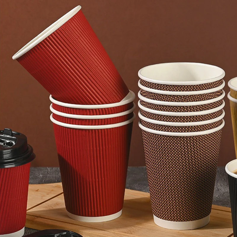 25pcs/set Disposable Stripe Portable Paper Cups 8oz Coffee Cups Double Wall Insulated Paper Coffee Cups With Lids
