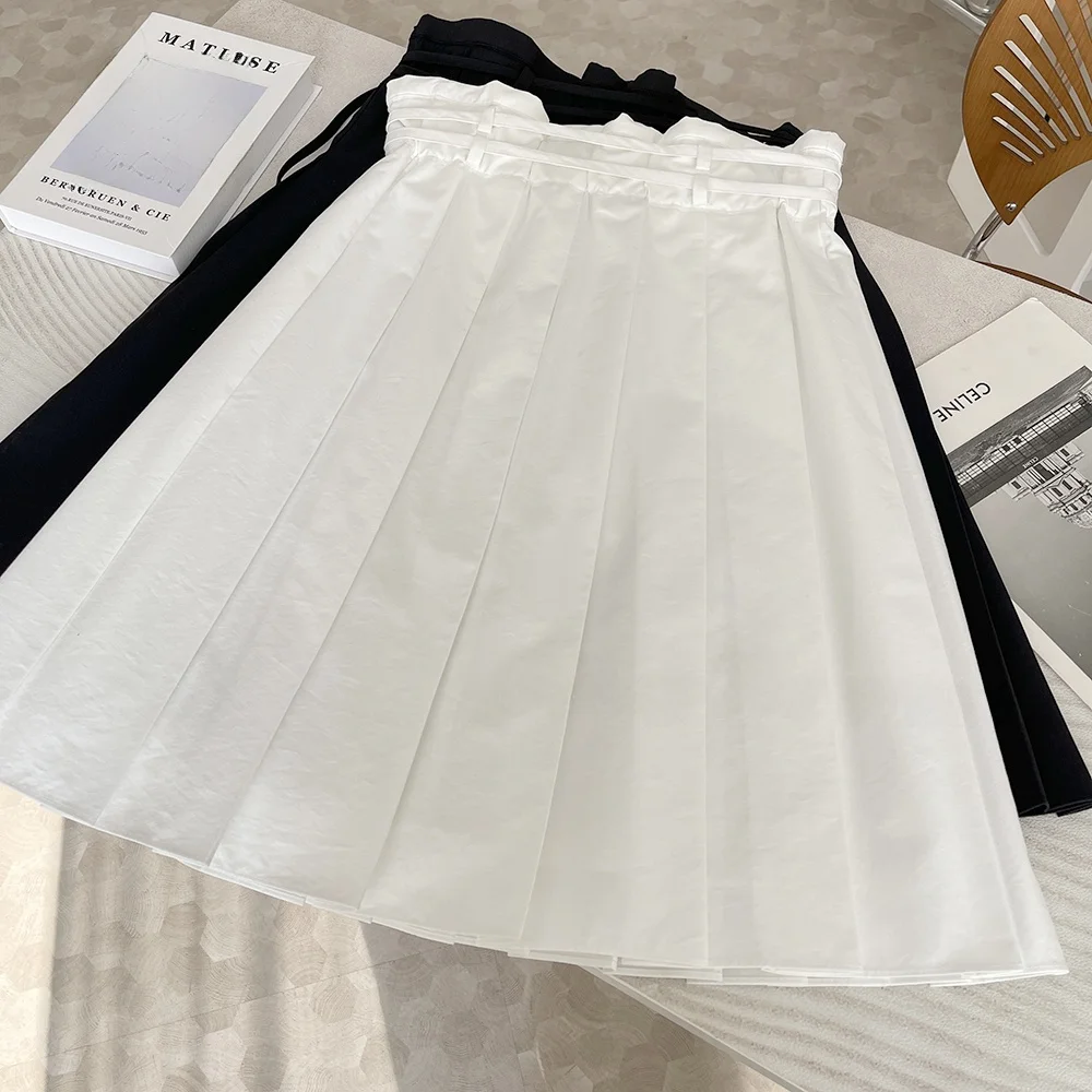 00% algodón puro cintura alta plisada viajero versátil adelgazante f falda coreana Sle Midi falda plisada con cinturón