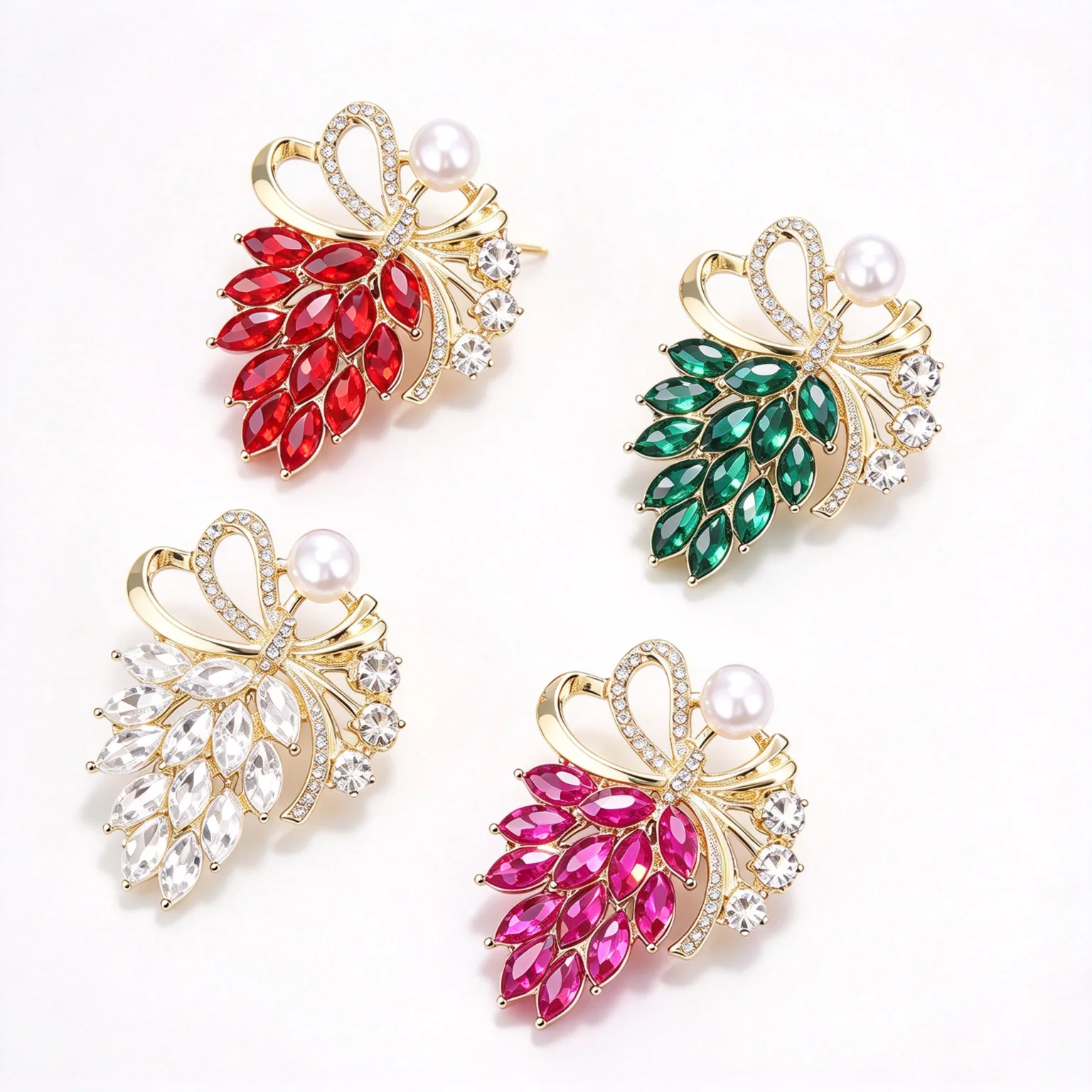 New Rhinestone Accessories, Ribbon Bow, Marquise-Shaped Elegant Hand-Held Flower Brooch, Versatile and Elegant Coat Pin