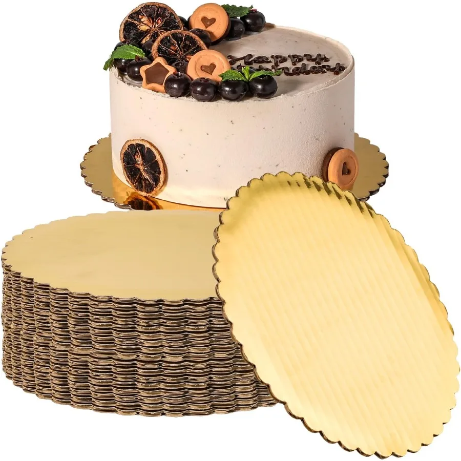 

[200 Pack 8 Inch Cake Boards Gold Cardboard Rounds Disposable Bottoms Pizza Circles Base Stand for Desserts Pastries Grease Pro