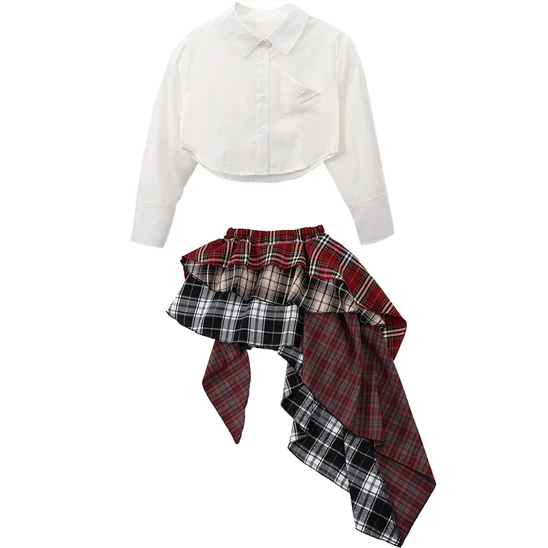 زي أداء رقص الجاز، بدلة علوية قصيرة للفتيات، تنورة منقوشة عصرية لموسيقى الجاز، ملابس عصرية للأطفال لرقص الشوارع