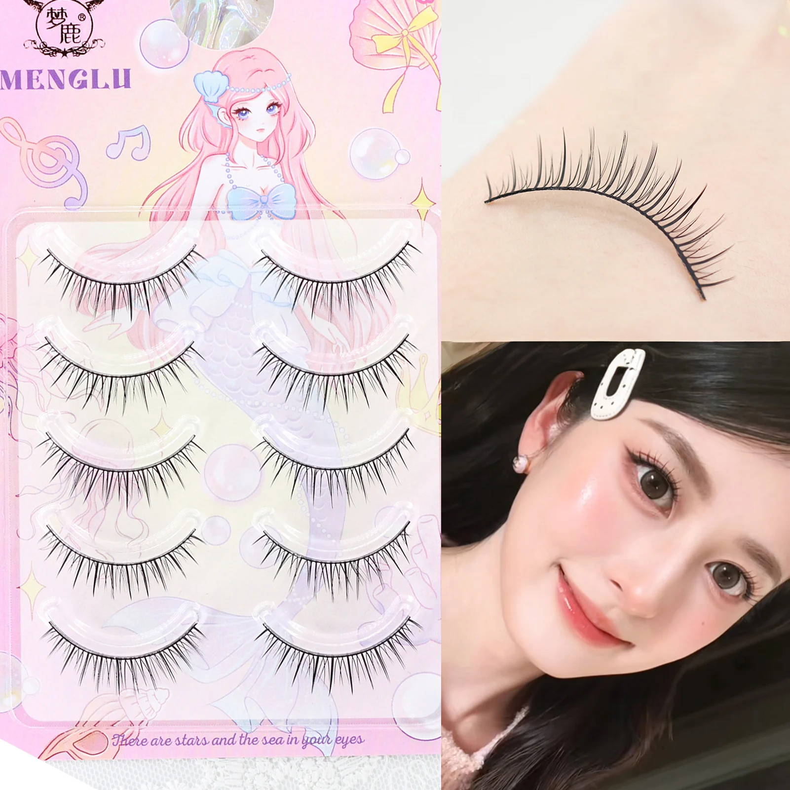 Korean Style Hard Stem False Eyelashes Natural Bare Look for Women 5-10mm C Curl Black Synthetic Lashes Individual Cluster
