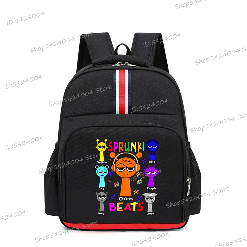 Primary Boys Girls Schoolbag Sprunki Oren Beats Pattern Cartoon Zipper Bookbag Funny Sprunki Game Backpack for Primary Students