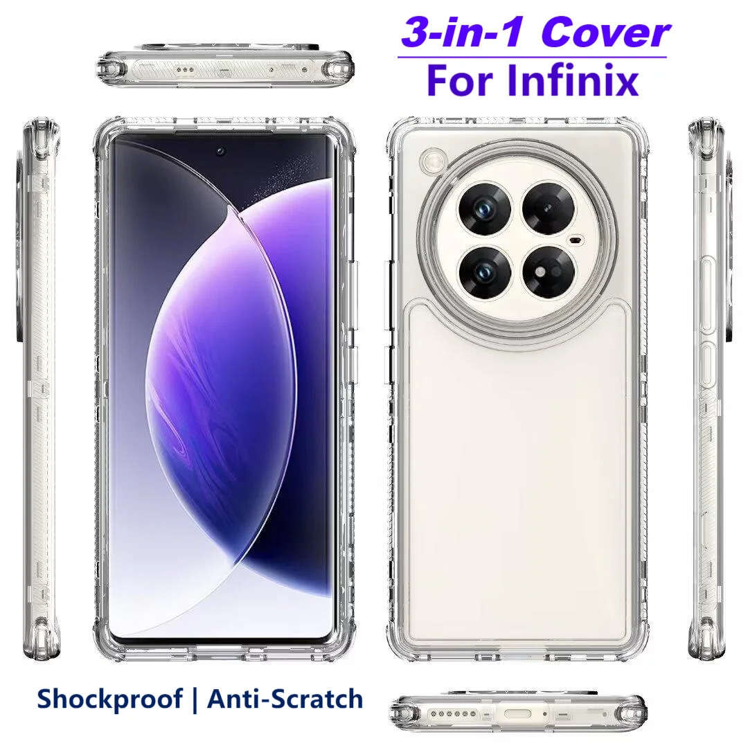 

360° PC Full Body Rugged Shockproof Phone Case For Infinix Zero 40 Hot 50 4G 5G Acrylic Clear Case For Infinix Note 40 Pro Plus