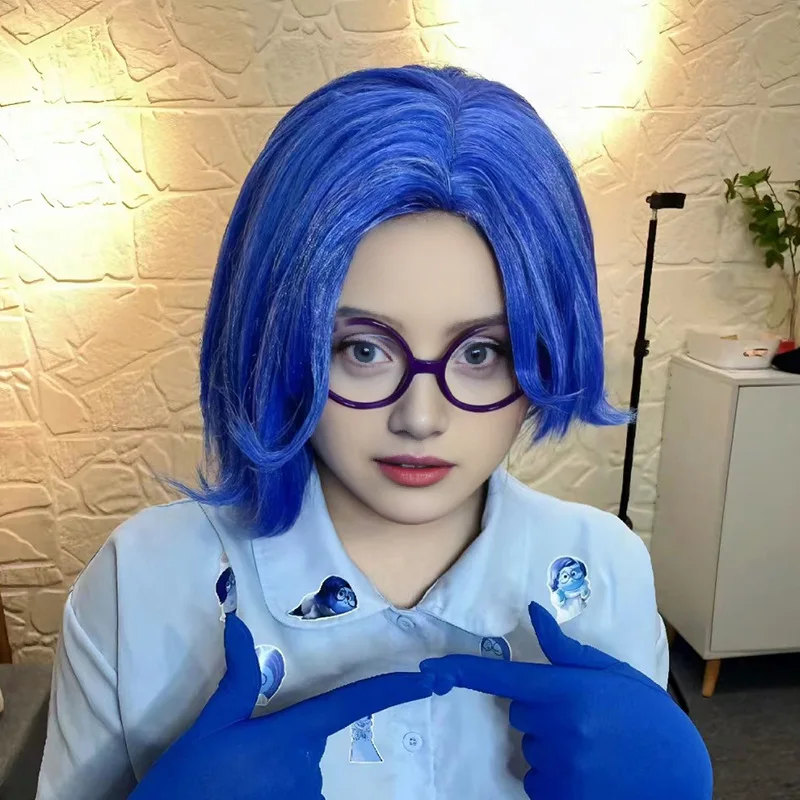 

Парик с короткими волосами Inside Out Sadness Joy Blue с имитацией кожи головы