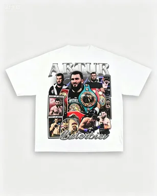 Artur Beterbiev Boxing Champion Vintage Collage Print White Crew Neck Short Sleeve Sport Fan Cotton Casual Men Tee Shirt