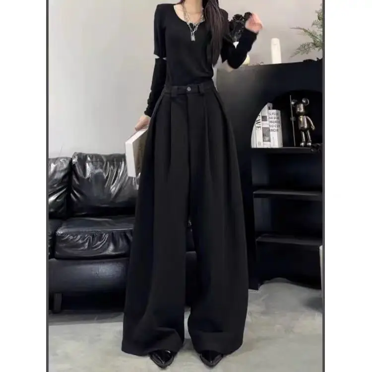 Double-sided Fleece Thickened Women's Suit Pants 2024 Autumn and Winter High-waist Slim Casual Floor-length Pants