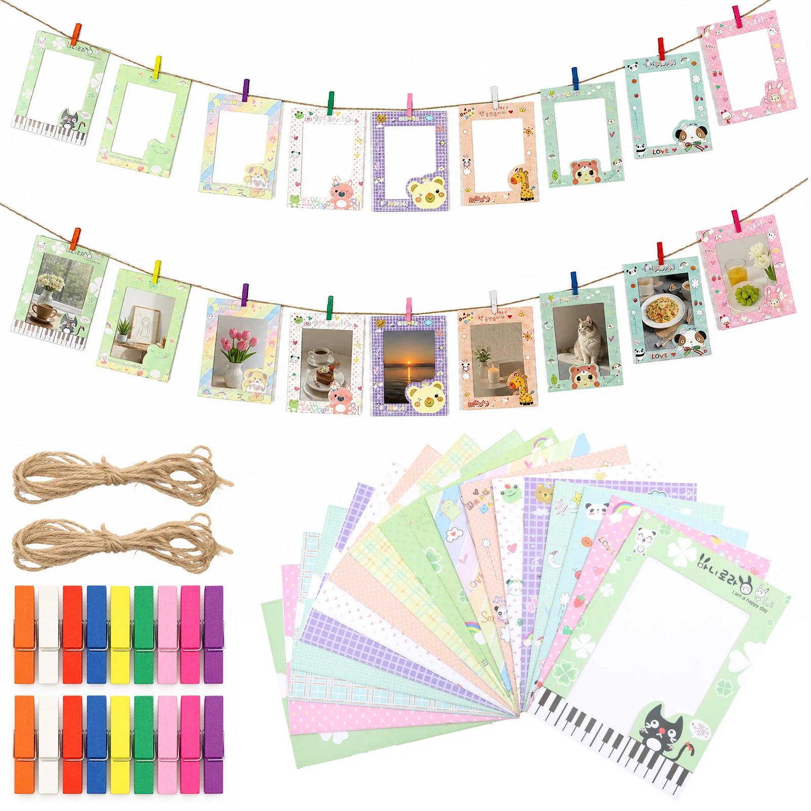 18Pcs Wall Hanging Paper Photo Frame Kit with String Clip DIY Photo Wall Frame Colorful Hanging DIY Picture Frame for Home Decor