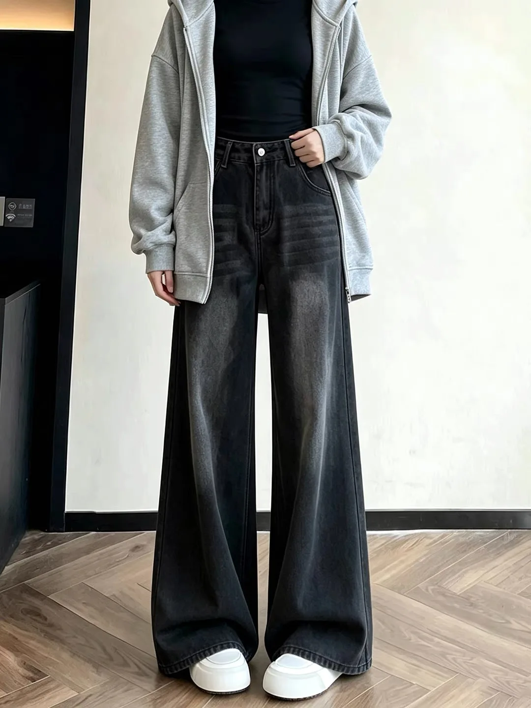 Loose Fit Wide Leg Denim Jeans Women's Autumn New Style Casual Drapey Floor-Length Pants Loose Feel High Waist Jeans