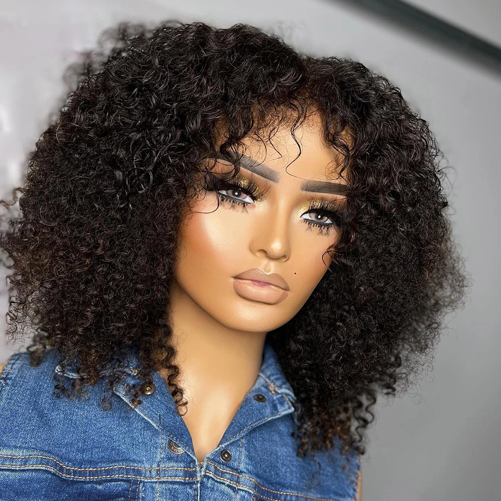 

Soft 14Inch Short Bob Kinky Curly180% Density Lace Front Wig For Black Women Babyhair Preplucked Natural Hairline Glueless Daily