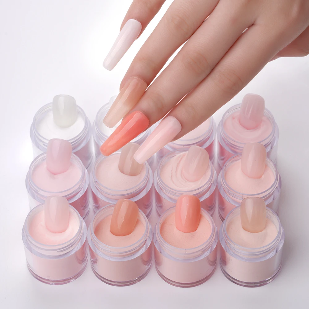 HNDO 12 Color Nude Pink Clear Dipping Acrylic Powder Nail Art Decoration for Professional Manicure Carving Design Pigment Dust