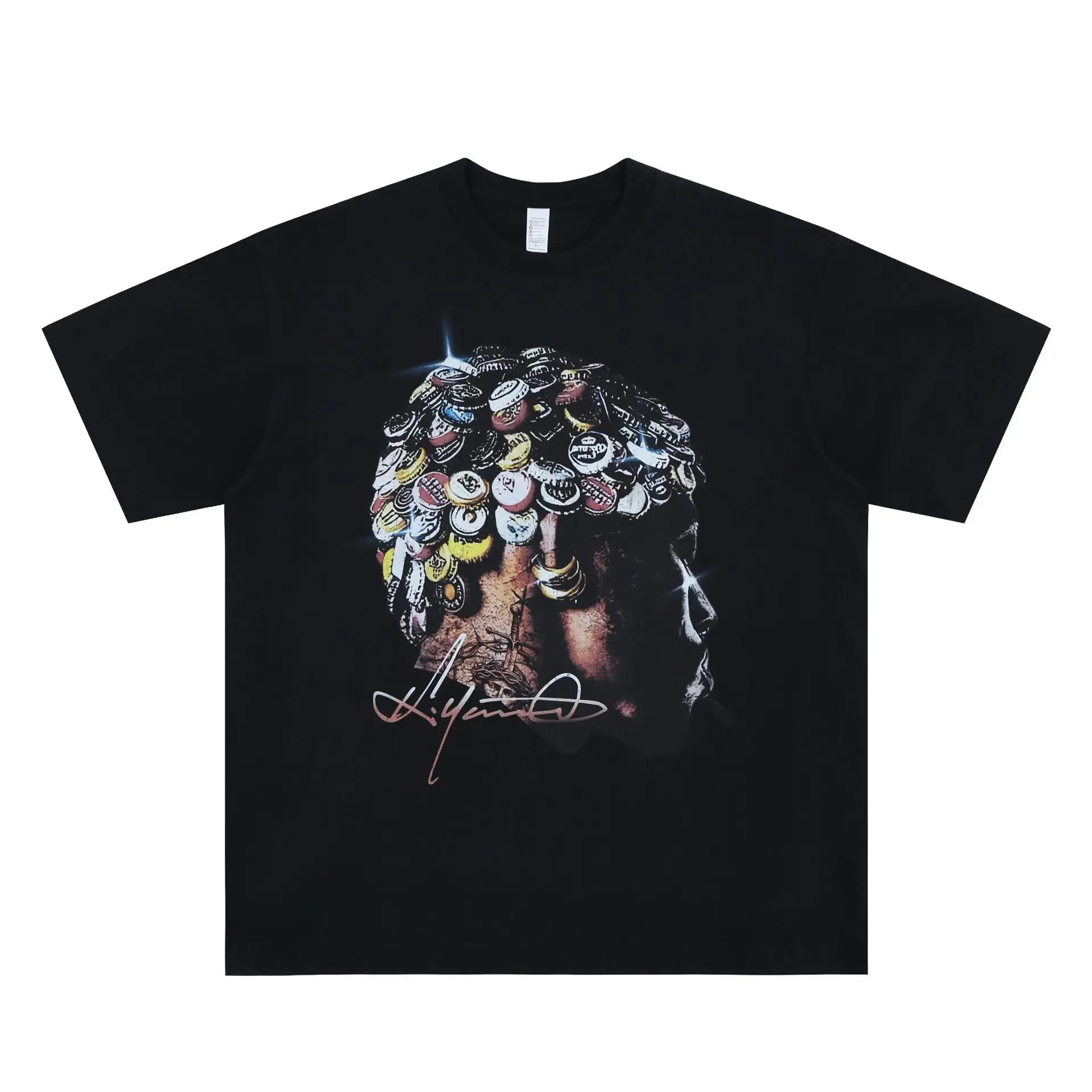 T-shirt oversize gotica harajuku da uomo con stampa digitale girocollo nuovo stile estate 2025