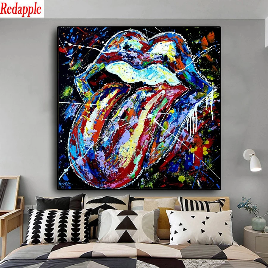 

Алмазная картина с большим язычком, граффити, забавный рот, полная квадратная круглая дрель, мозаичная вышивка крестиком, настенное искусство