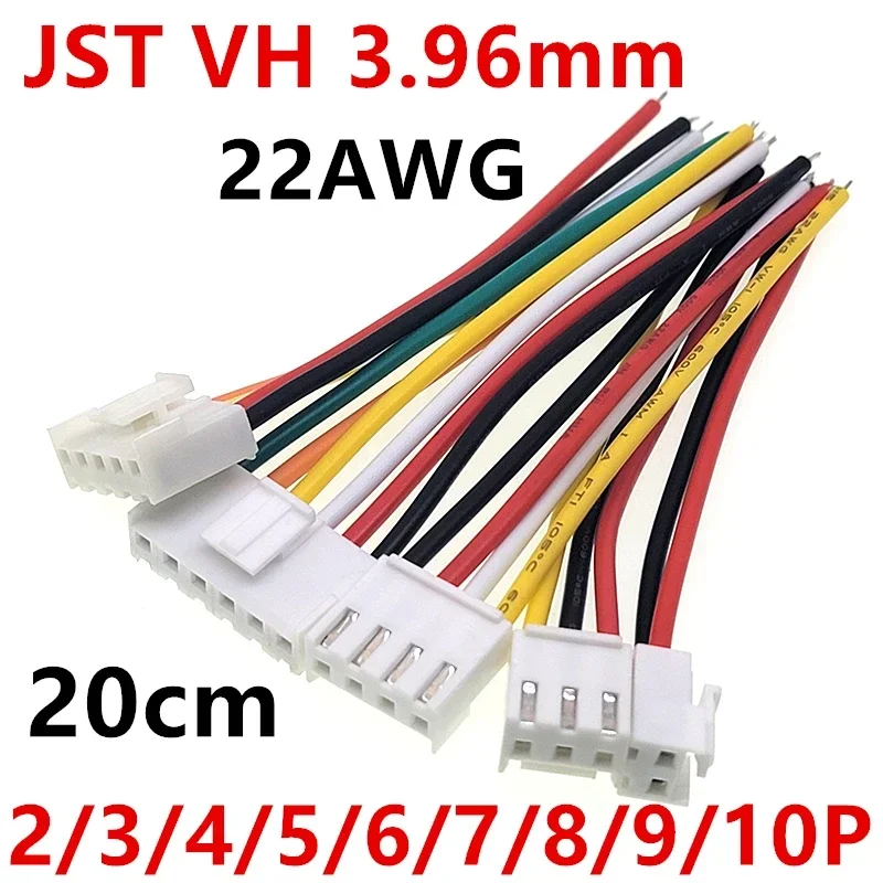 

10Pcs JST Cable Set 22AWG VH 3.96mm Female Plug Electronic Wire Single-End Connector 2p 3p 4p 5p 6p 7p-10Pin Options 20CM Length