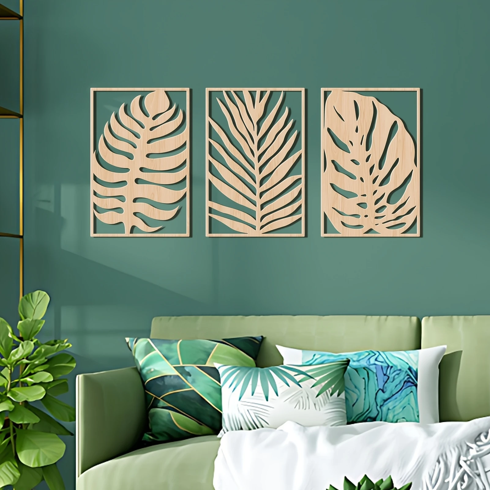 30cm 3pcs 2D Flat leaves wood wall hanging Modern art set Jungle theme hanging interior study bedroom wall home decoration gift