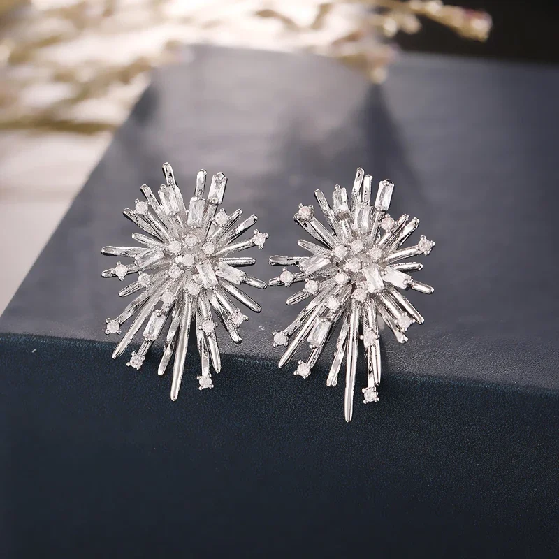 Fashion Korean Personality Firework flowers Clip on Earrings Without Piercing Brass Inlaid Zirconia Earrings for women Jewelry