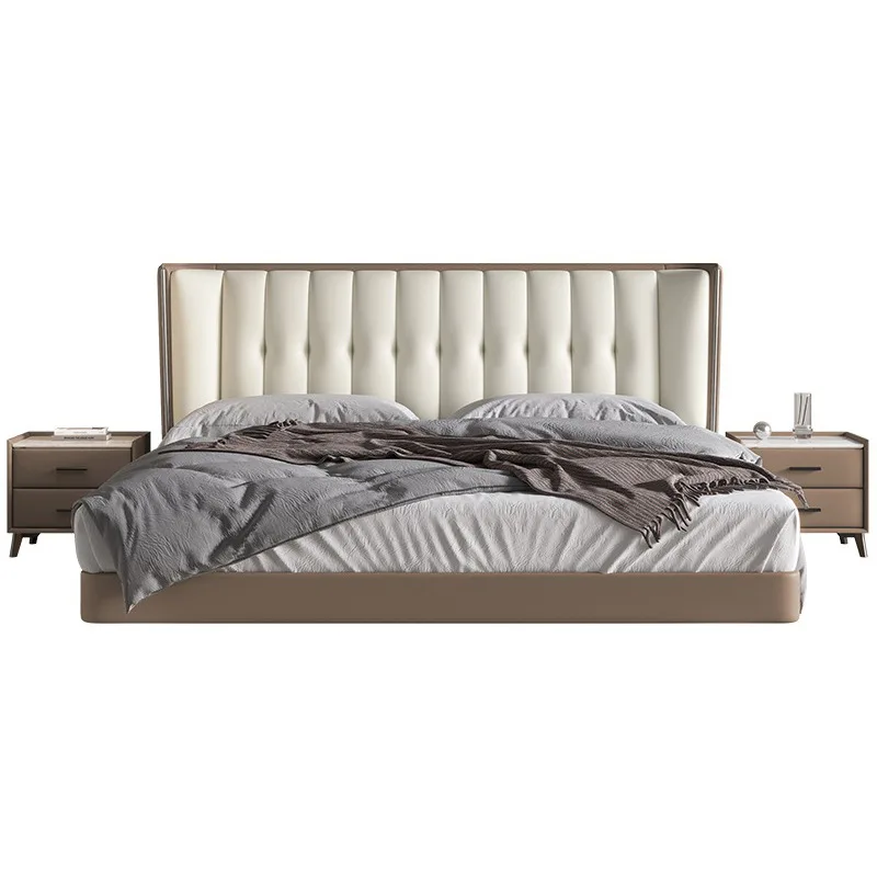 

New suspension bed, modern simple master bedroom high-end light luxury leather bed