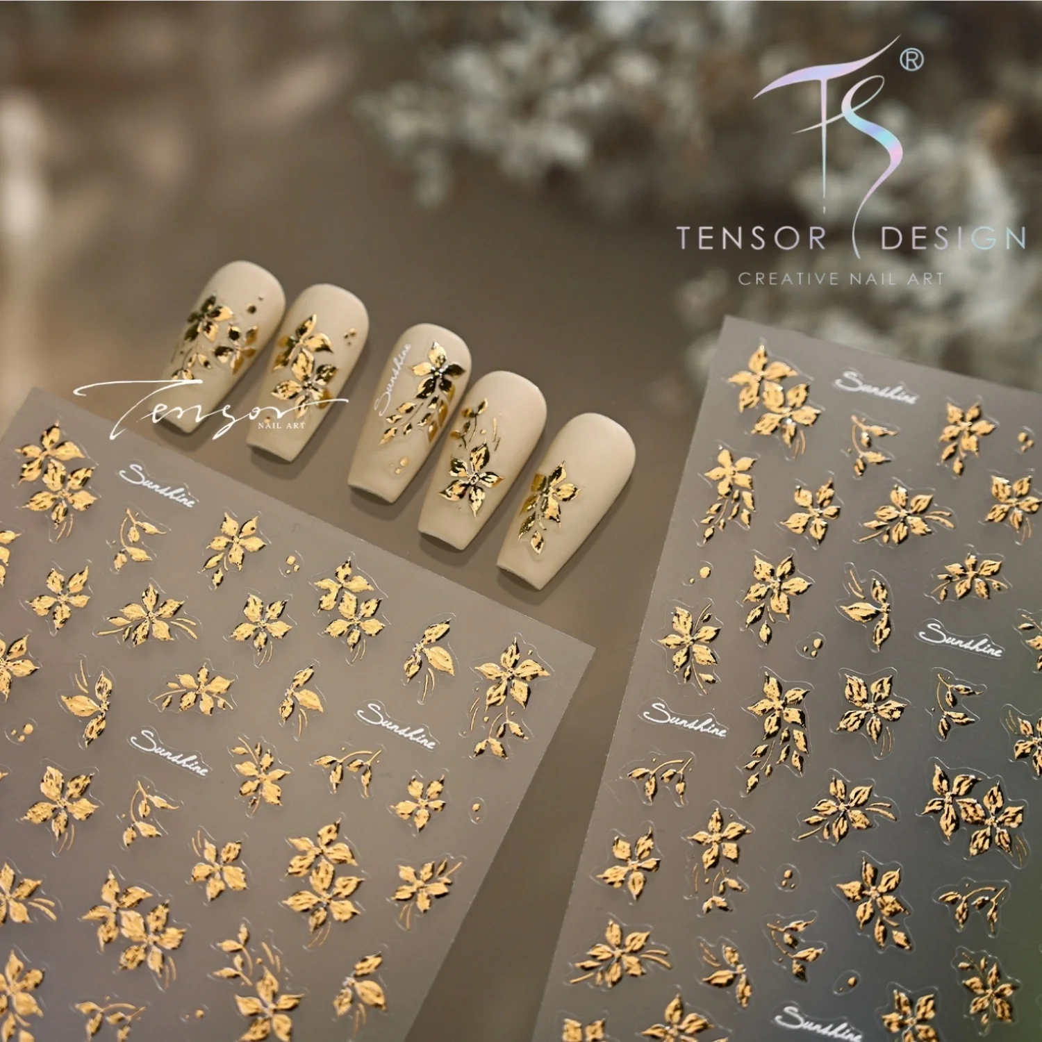 100% Genuine 5D Gold Flower 3D Nail Stickers, Premium Self-A
