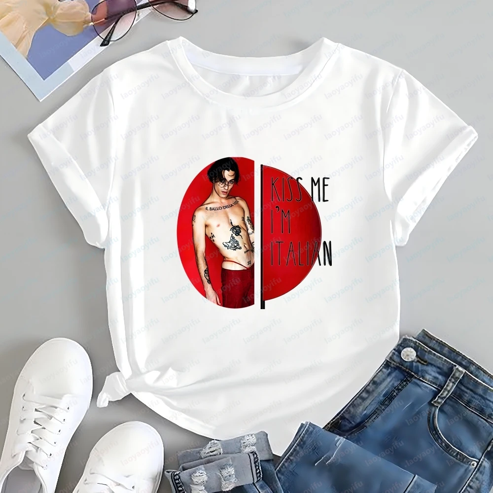 New Style Tops and T-shirts: Damiano David Trendy Short-sleeved Shirts Suitable for Both Men and Women. Patterned T-shirts.
