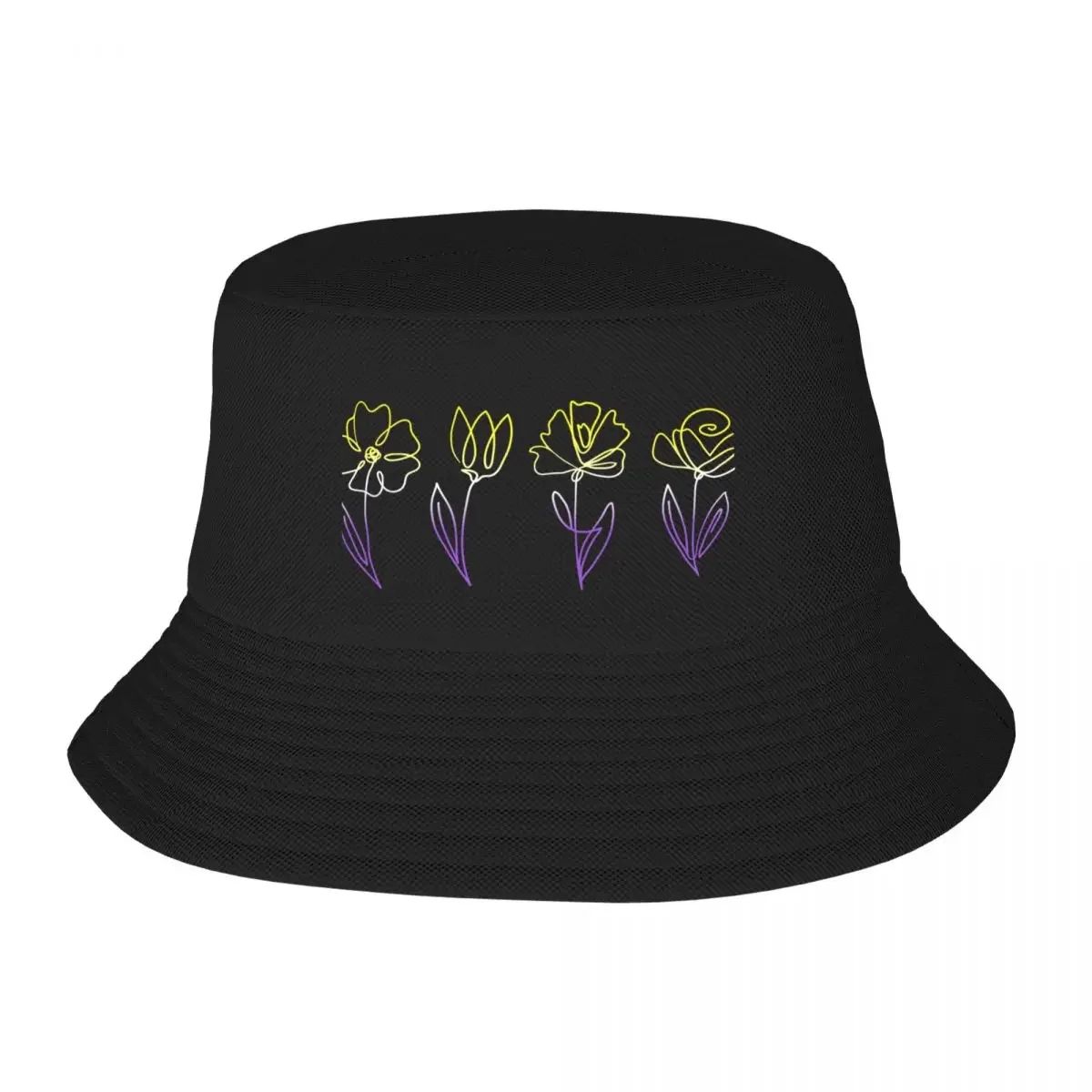 Subtle Nonbinary Pride Flowers Nonbinary Flag Line Art Drawing Bucket Hat New In Hat Hat Man For The Sun Female Men's