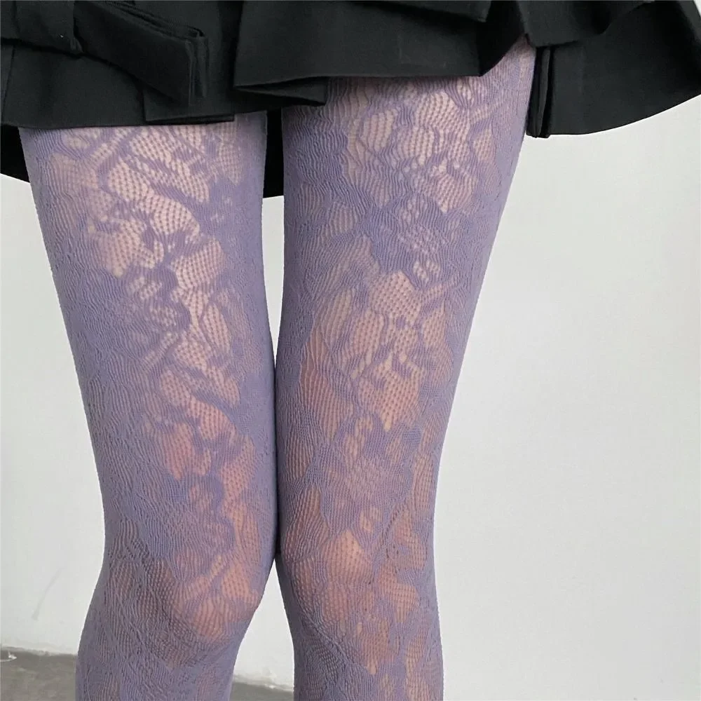 Y2k Fashion Gothic Flower Hollow Out Sexy Pantyhose lady Fishnet Wine Red Ins Hot Girls JK Tights High Elastic Hipster Leggings